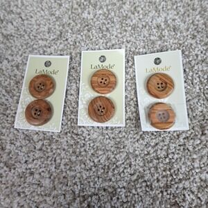 LaMode Blumenthal Lansing Wood Look Buttons 28mm 1 1/8in Brown 6pc 3 Cards 03102